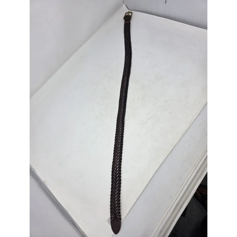 Vtg Polo Ralph Lauren Belt Size 26 Braided Woven Brown Leather Brass Buckle GUC